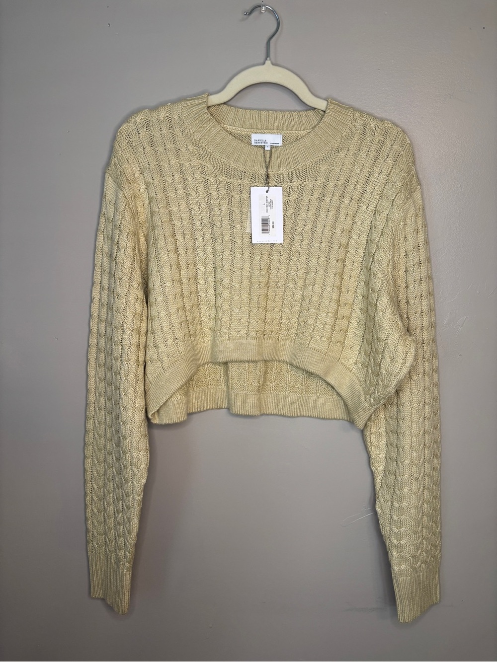 DANIELLE BERNSTEIN Cropped Cable Knit Sweater - Cream